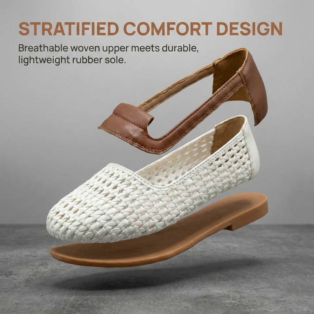 Women's Woven Mesh Mary Jane flats Square Toe Elegant Openwork Ballet Shoes Comfortable Flat Sandals for Party & Everyday Wear