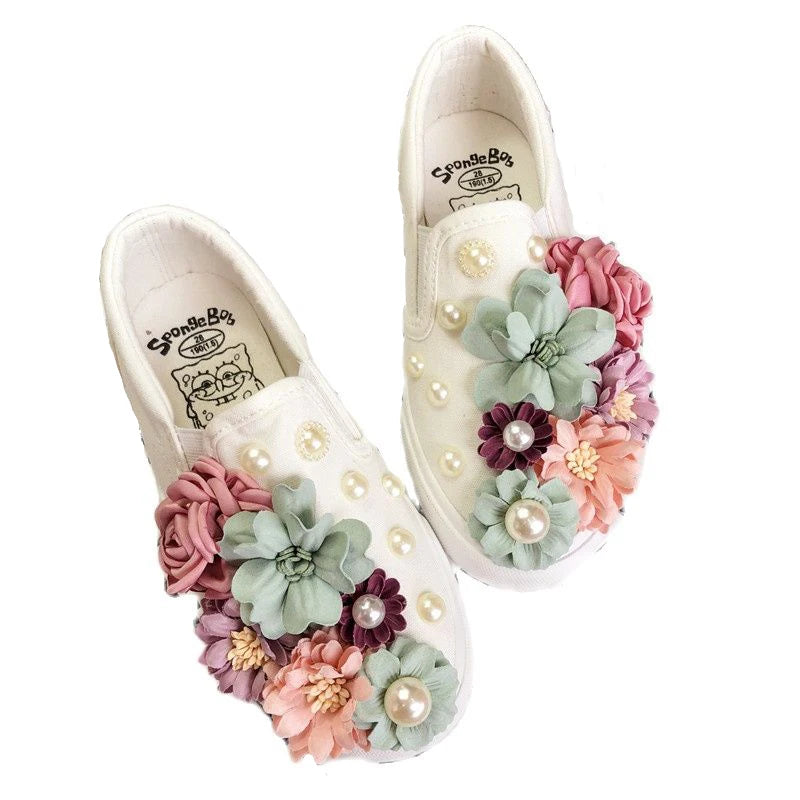 Women Casual Shoe Sweet Beauty Flats Comfortable Shoes Women White Korean Female Designer Brand Sneakers Hand-made Embroidery