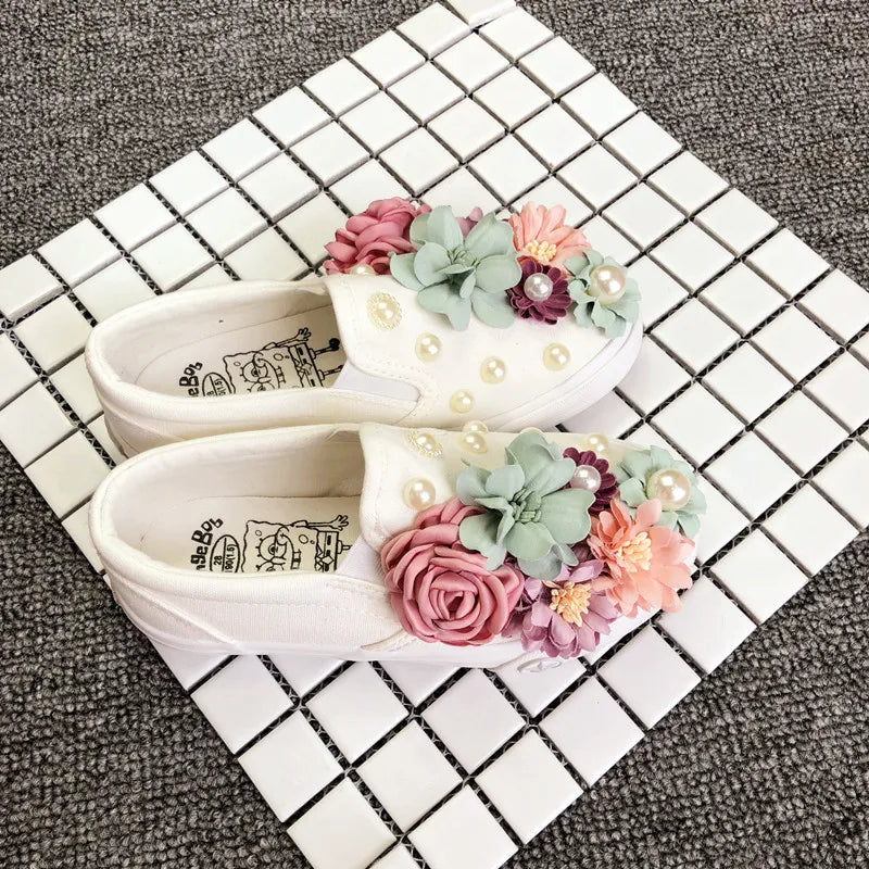 Women Casual Shoe Sweet Beauty Flats Comfortable Shoes Women White Korean Female Designer Brand Sneakers Hand-made Embroidery